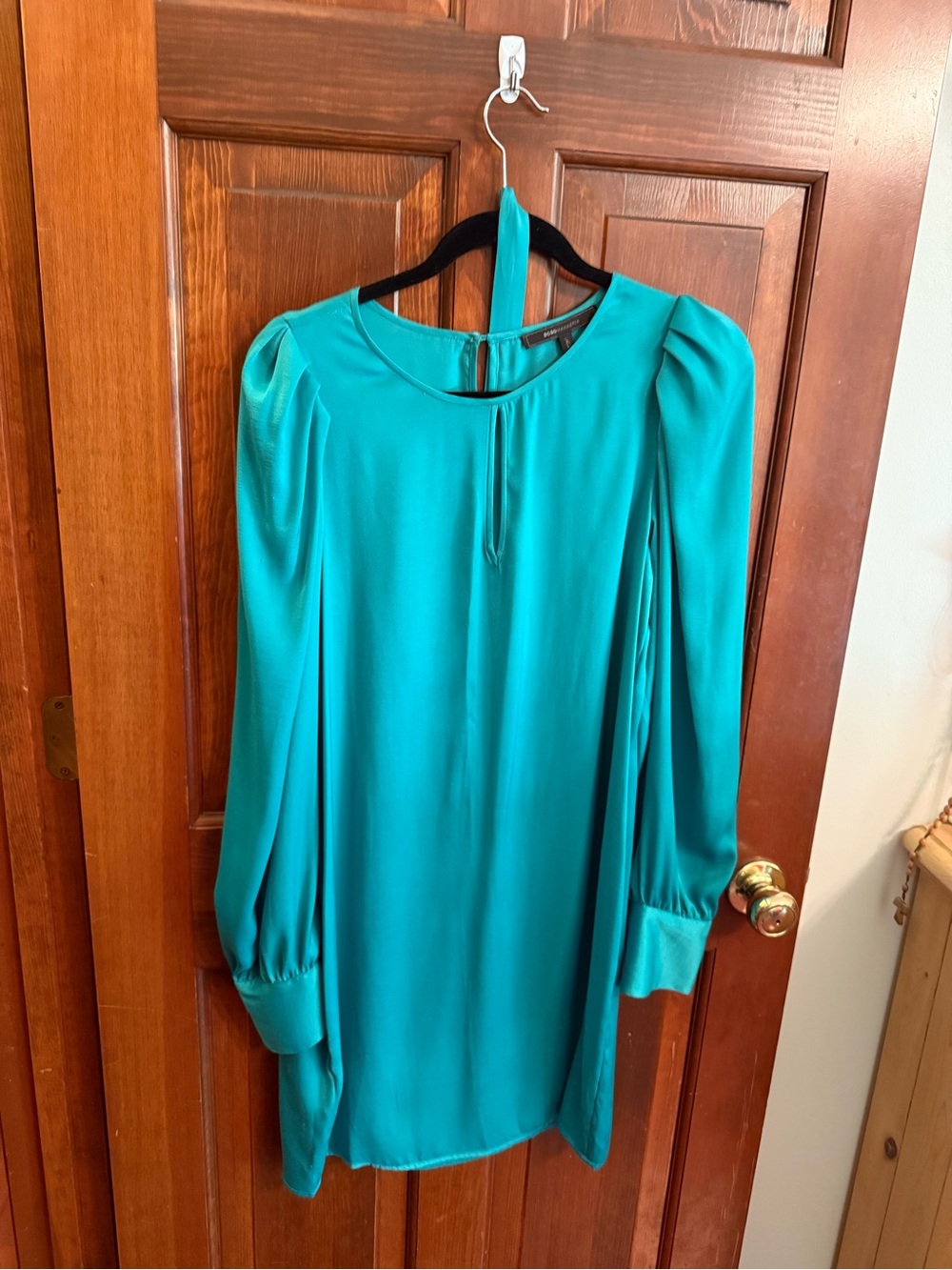 BCBGMAXAZRIA Lauren Teal Satin Shift Dress